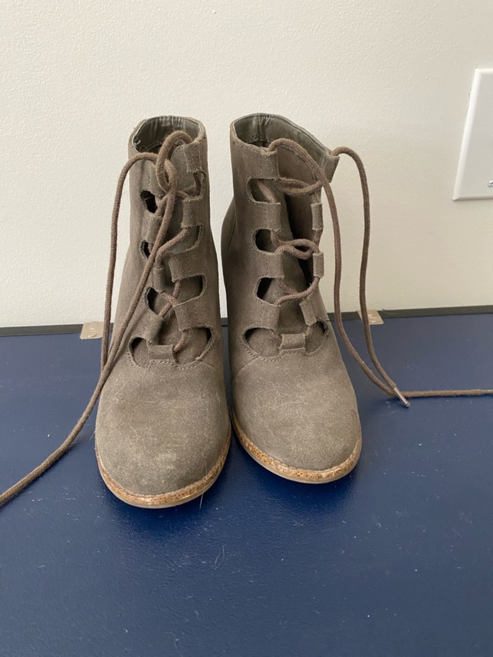 Kohl's Taupe Suede Lace-Up Ankle Booties